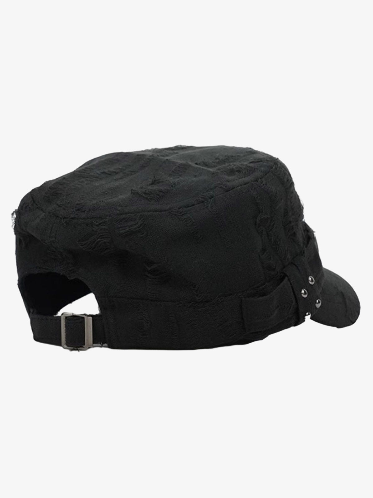 Distressed Cotton Blend Flat Cap with Stud Details for Men and Women?