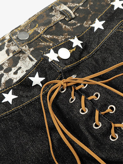 Stylish Wide-Leg Jeans with Unique Star Waistband Design for Men and Women 