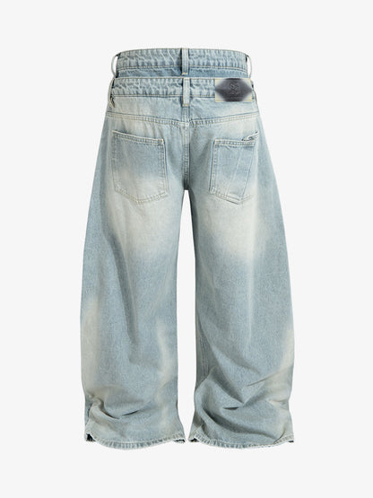 Light Wash Denim Wide Leg Cropped Pants High Waist Fashion Streetwear Style?