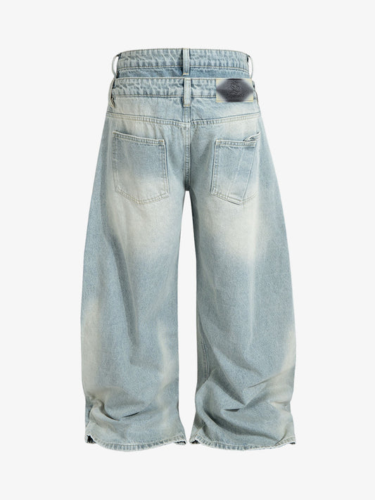 Light Wash Denim Wide Leg Cropped Pants High Waist Fashion Streetwear Style?