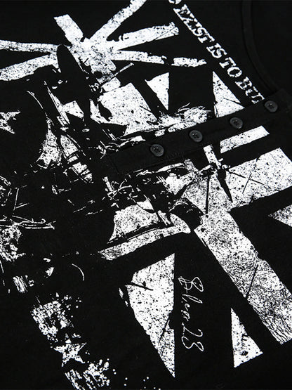 Double Collar Design Printed T-shirt 