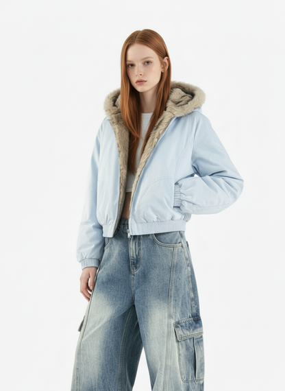 Street Faux Fur Collar Hooded Windproof Padded Jacket