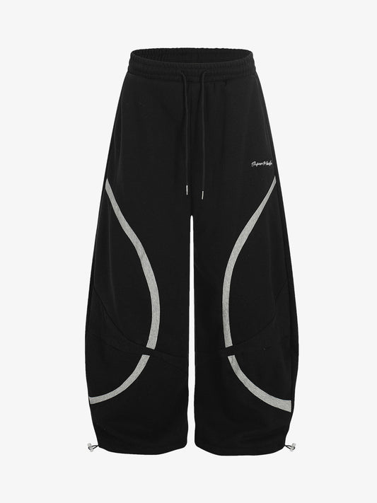 Retro Contrast Panel Drawstring Sweatpants