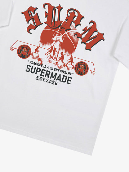 thesupermade-Cotton Basketball Graphic T-Shirt with "Practice Is A Silent Rivalry" Print and Oversized Fit 