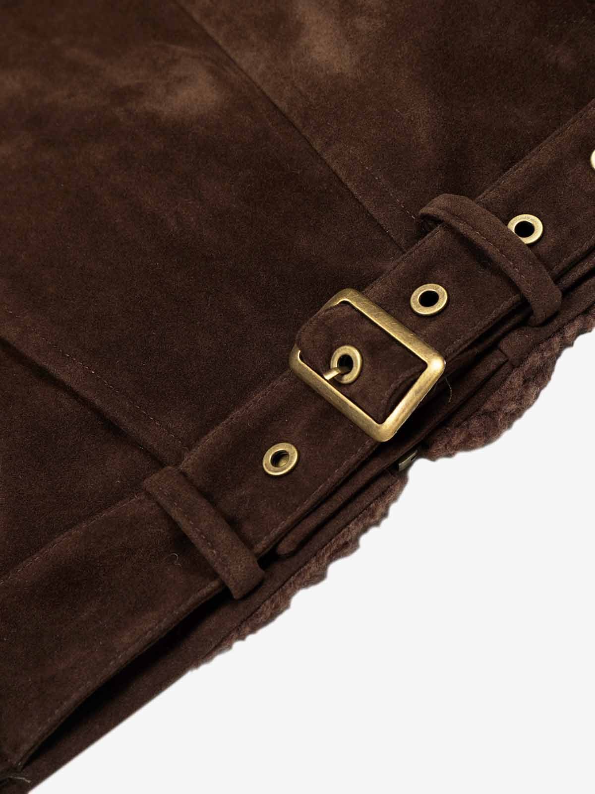 Retro Lambswool Stand Collar Asymmetrical Suede Padded Jacket