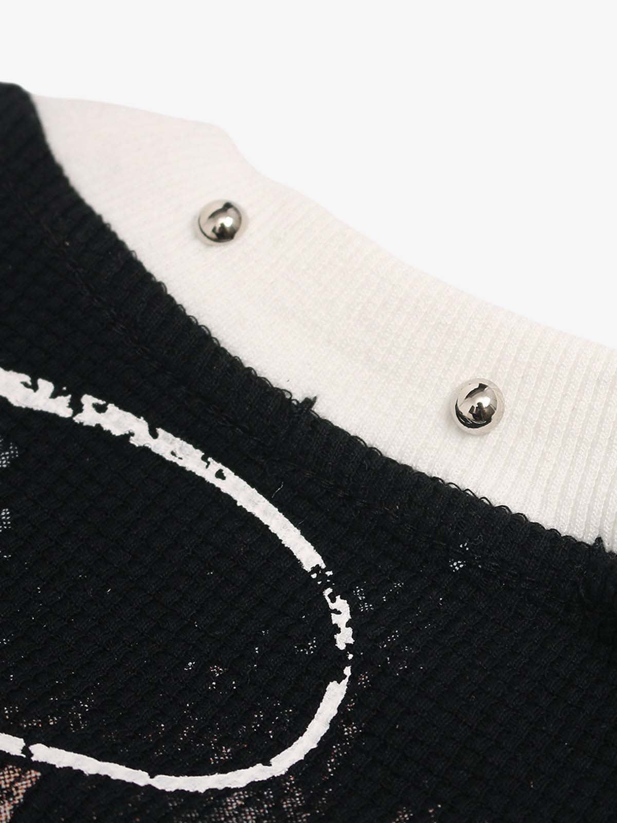 Cotton Blend Oversized Graphic T-Shirt with Cross Print and Embellished Collar?