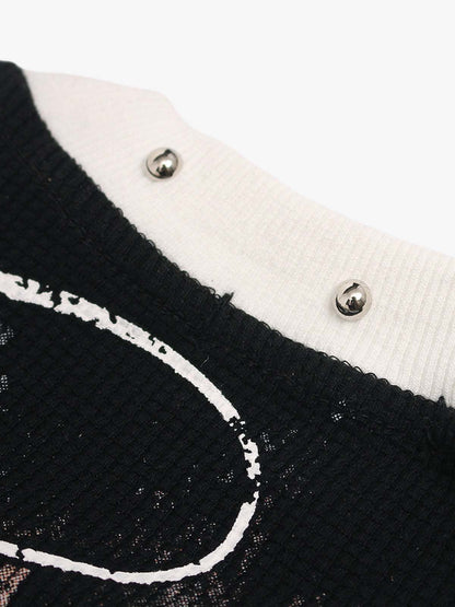 Cotton Blend Oversized Graphic T-Shirt with Cross Print and Embellished Collar?