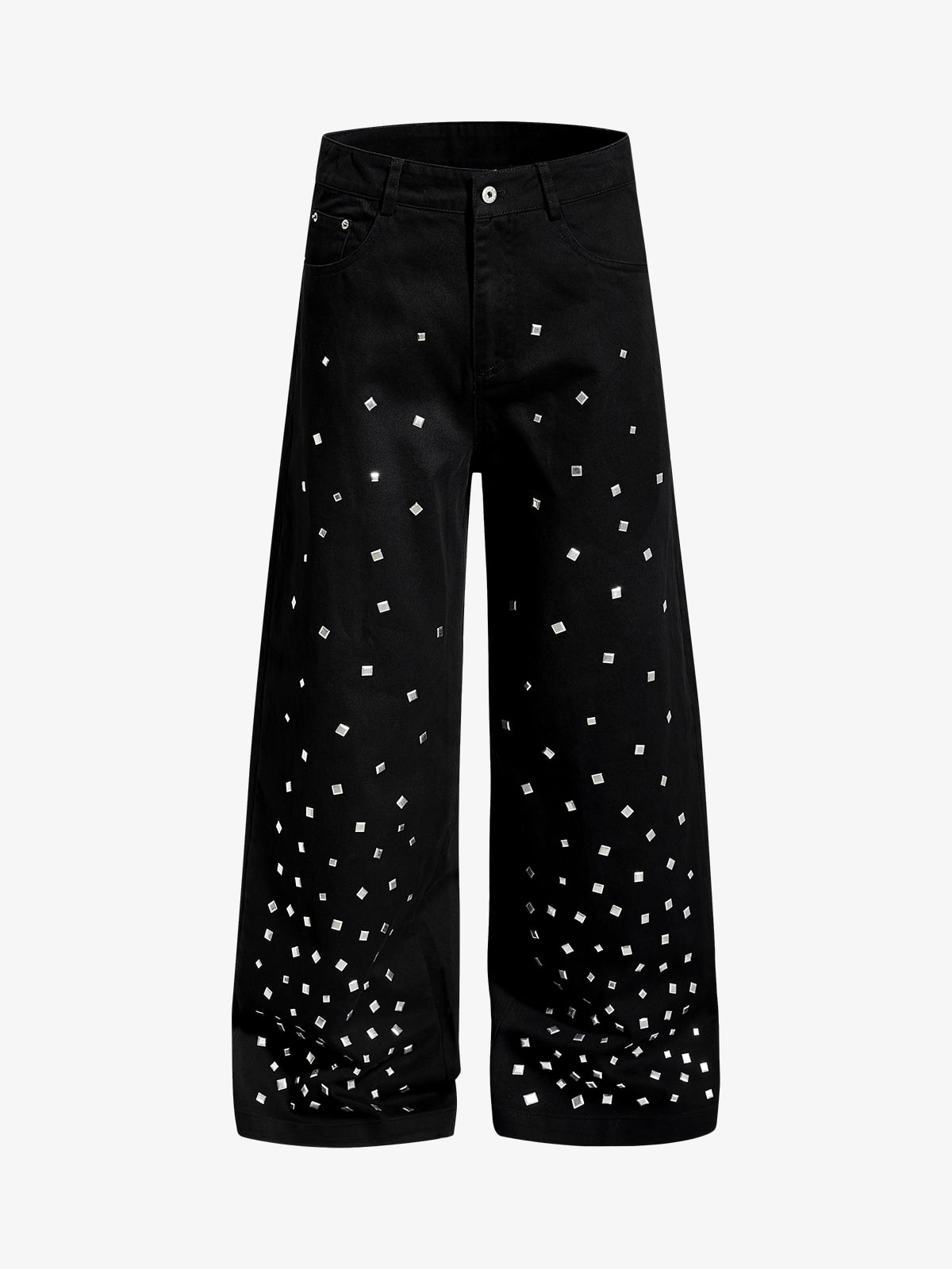 Cotton Blend Wide Leg Pants with Rhinestone Embellishment?