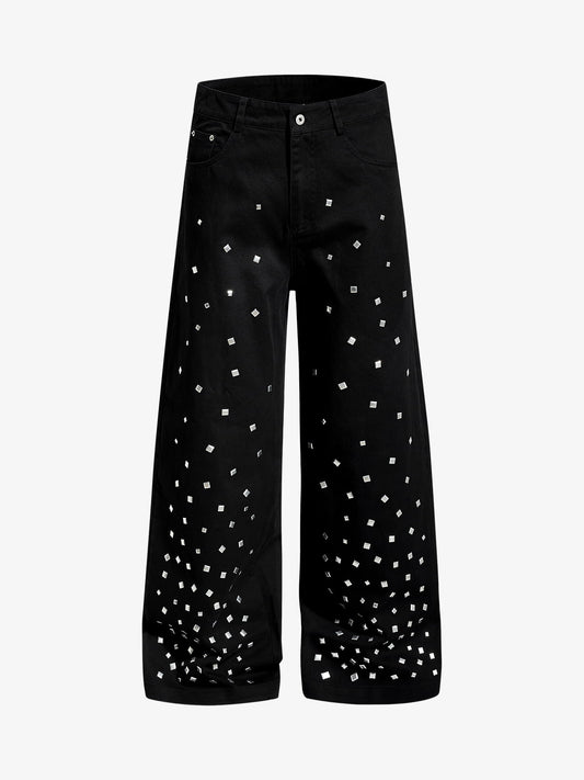 Cotton Blend Wide Leg Pants with Rhinestone Embellishment?