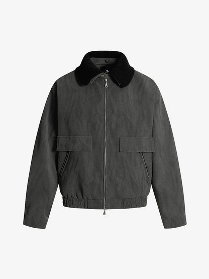 Detachable Knit Collar Zip Up Pocket Jacket