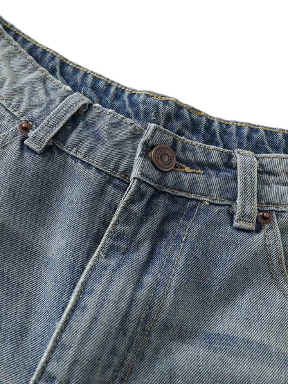 Thesupermade American Vintage Washed Patchwork Raw Edge Cropped Jeans 