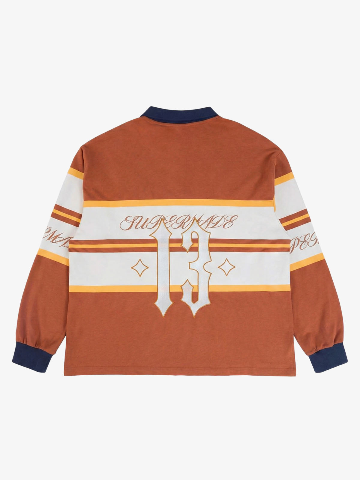 Supermade Color-Blocked Polo Collar Embroidered Print Long-Sleeved Jersey?
