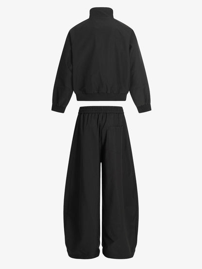 Cotton-Blend Track Suit Set with White Stripes - Oversized Zip-Up Jacket and Wide-Leg Pants?