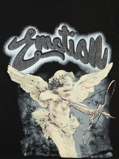 Retro Cupid Rhinestone Graphic T-Shirt 