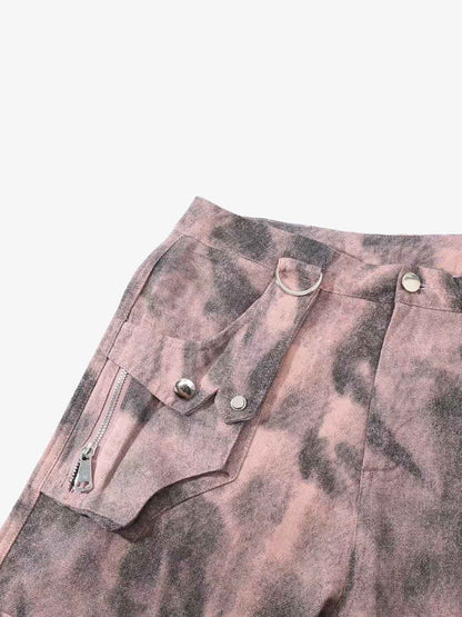 Smoky Dyed Multi-Pocket Tactical Strap Cargo Jeans