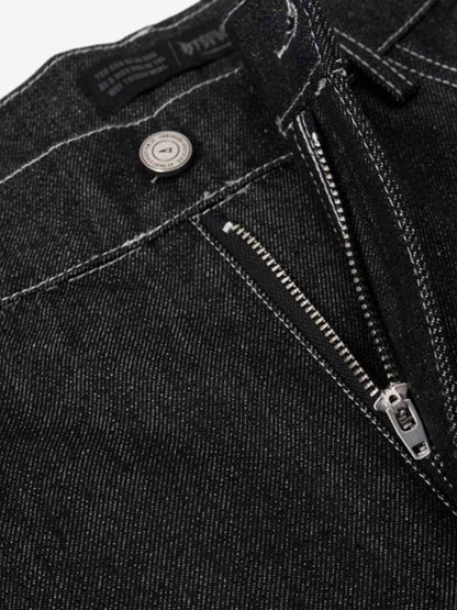 Denim Wide Leg Pants with Red Embroidery Design for Women Fashion Streetwear 