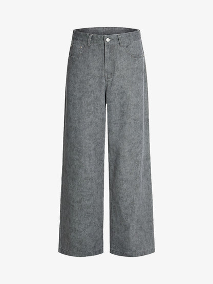 Retro Distressed Washed Texture Wide-Leg Pants