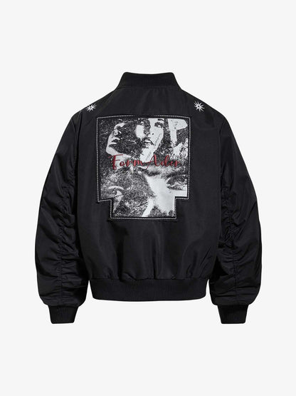 Vintage Graphic Star Embroidered Bomber Jacket