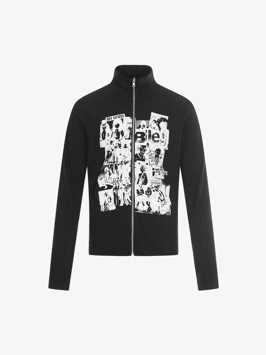 Retro Punk Print Knit Cardigan Long Sleeve Top