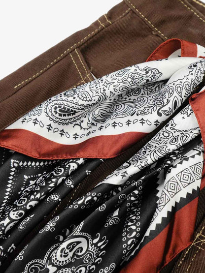 Cotton Wide-Leg Brown Trousers with Bandana Tie Waist Detail 