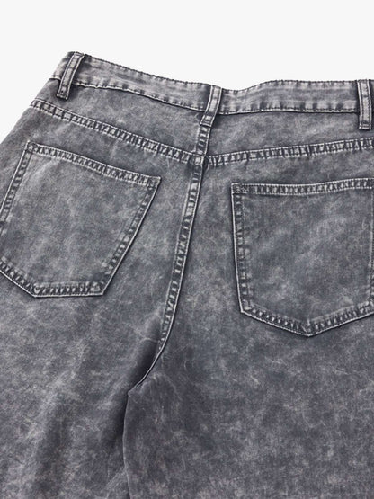 Vintage Acid-Washed Multi-Pocket Wide-Leg Cargo Barrel Jeans