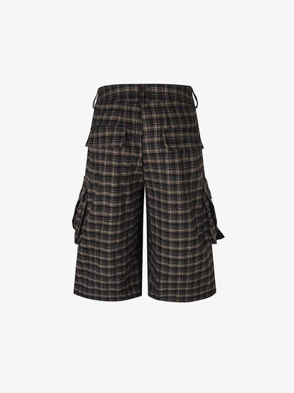 Plaid Cotton Cargo Shorts for Men - Oversized Fit with Multiple Pockets and Elastic Waistband?