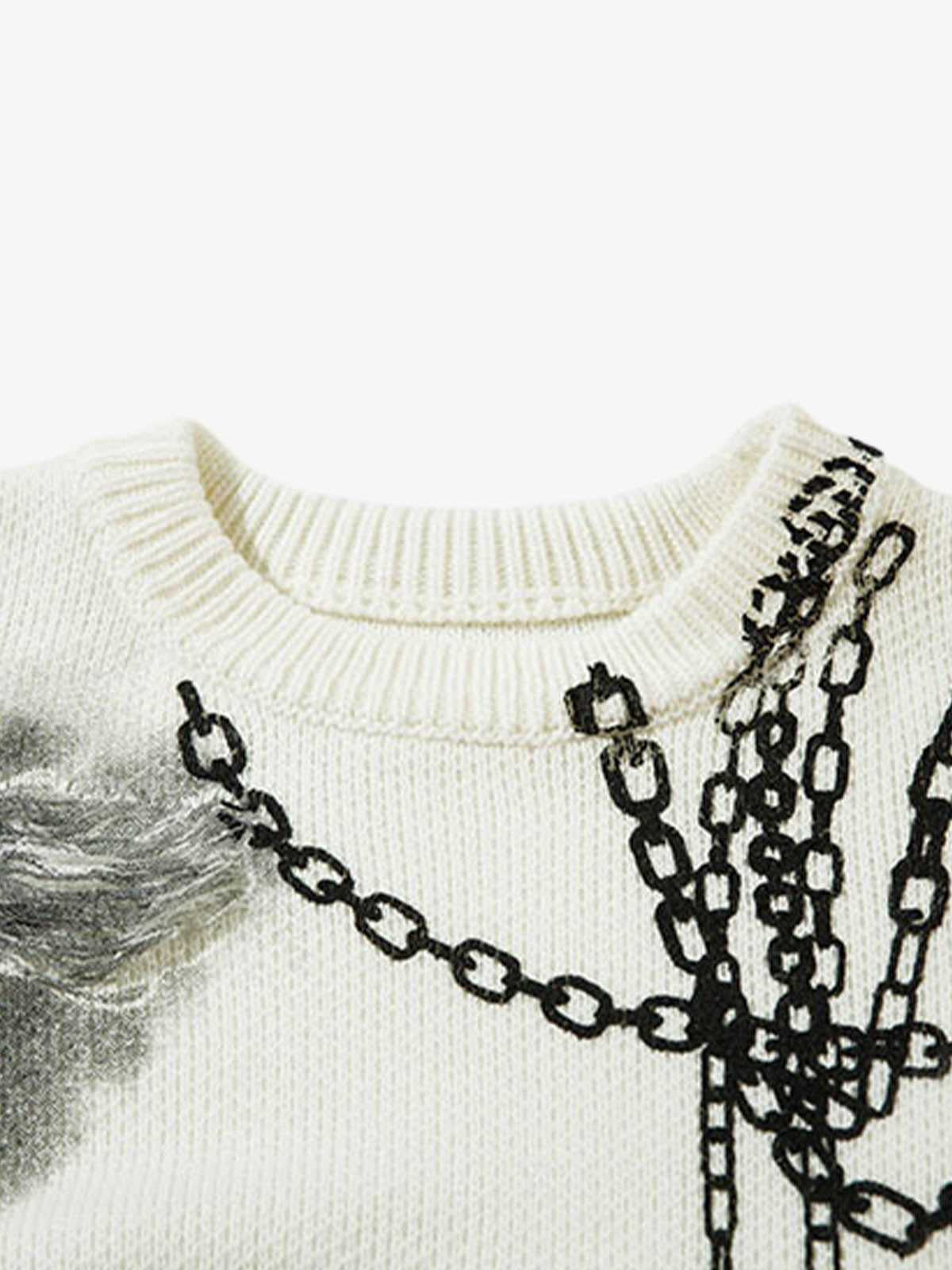 Chain Jacquard Spray-Painted Hole Round Neck Sweater 