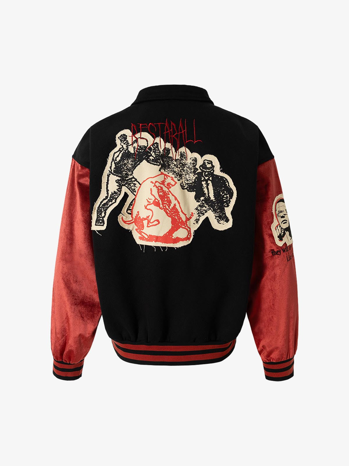 Stylish Contrast Sleeve Baseball Jacket with Unique Graphic Design 