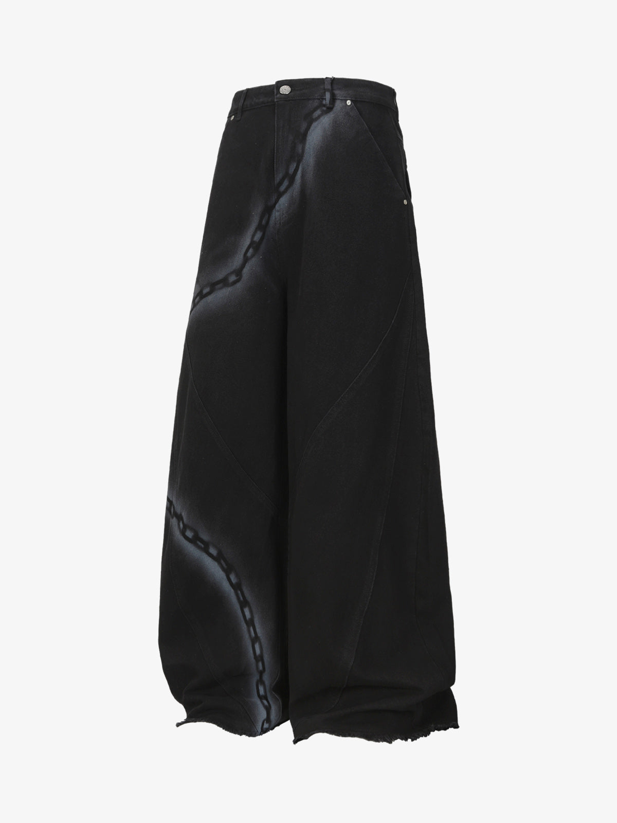 Chain Print Raw Edge Washed Wide-Leg Jeans 
