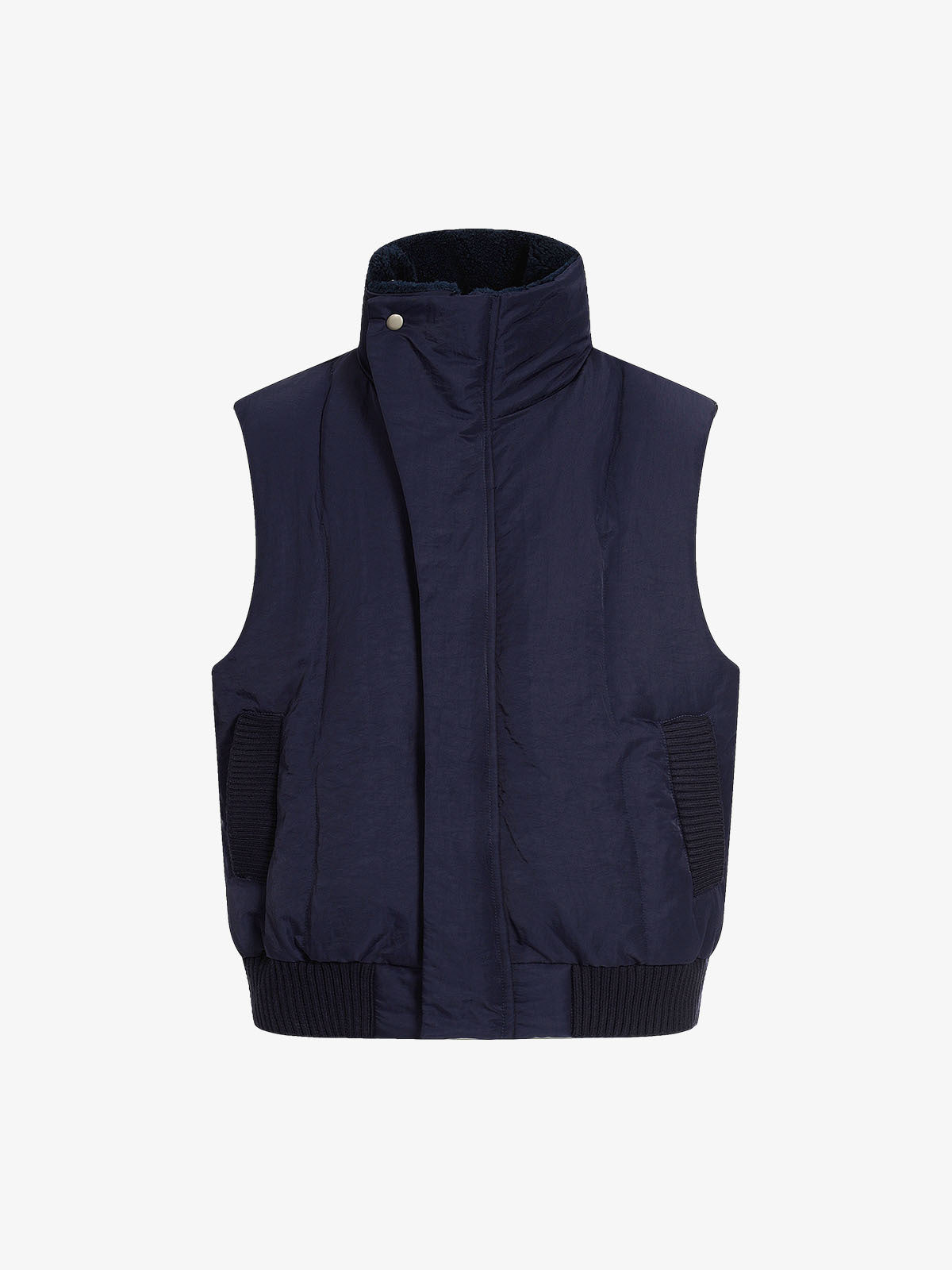 Street High-Neck Asymmetrical Placket Cotton Vest
