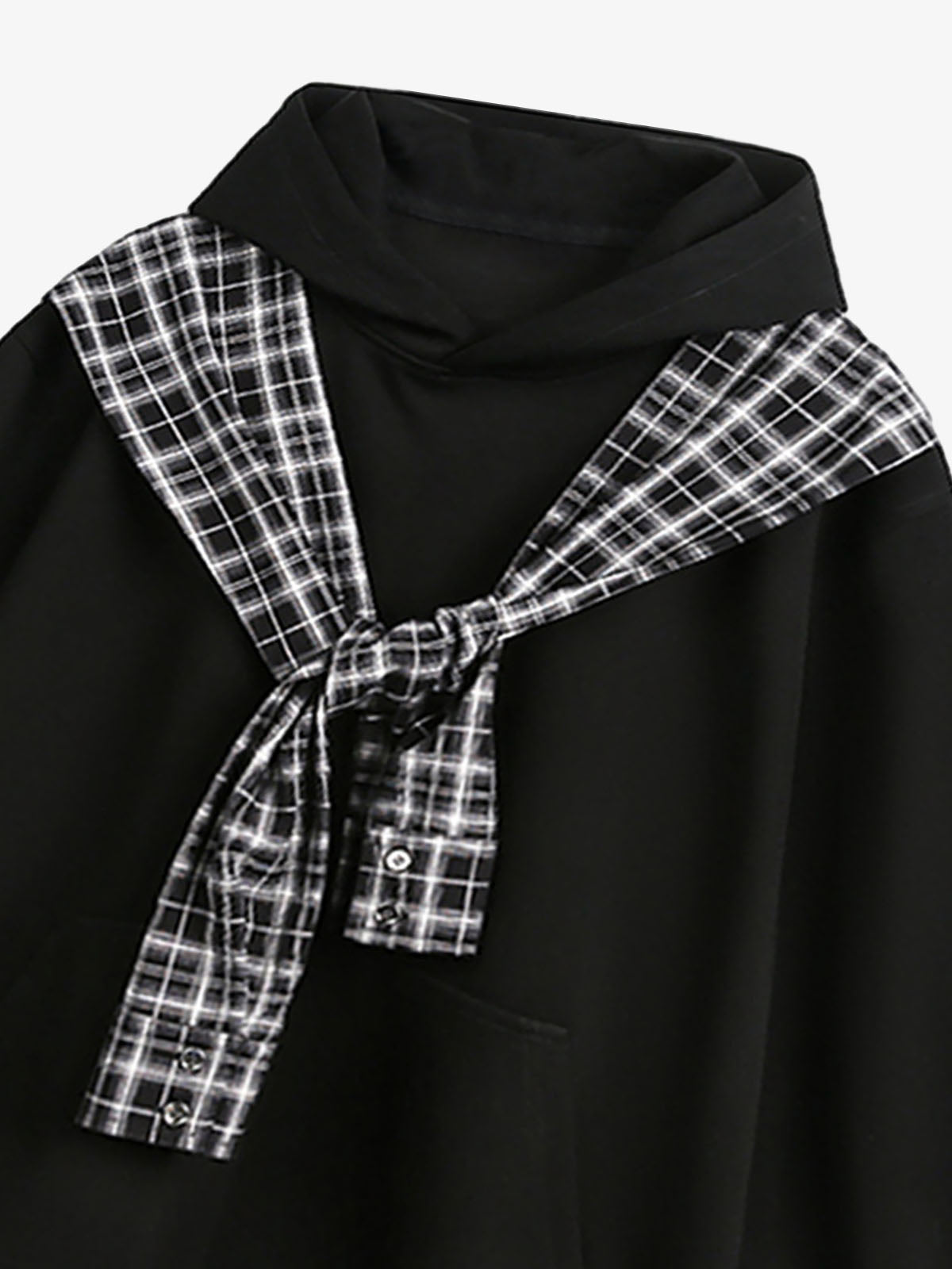 Stylish Plaid-Trimmed Hoodie with Sailor Collar Design for Women 