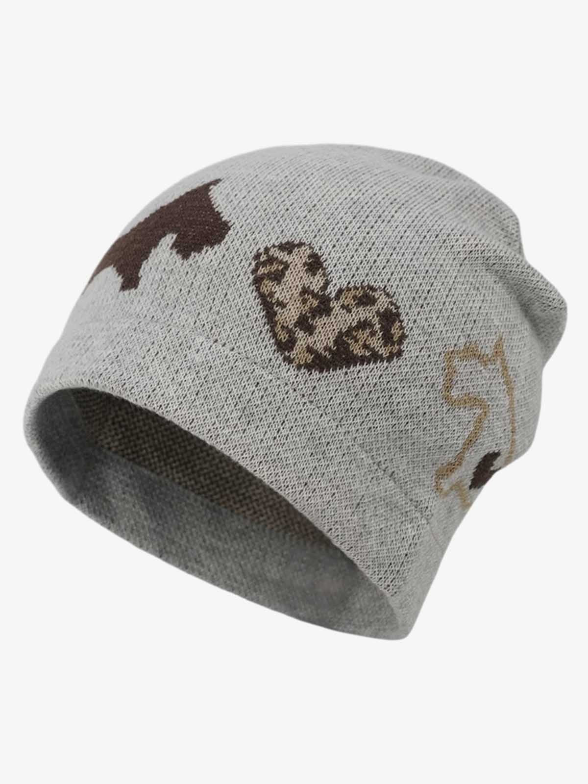 Cotton Blend Knit Beanie with Dog and Heart Design for Women and Men?