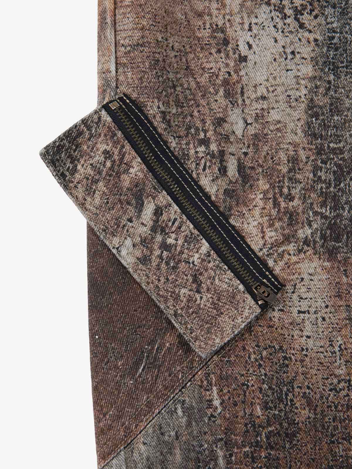 Antique-style Heavy Industry 3D Digital Printing Denim Bell-bottom Work Pants 