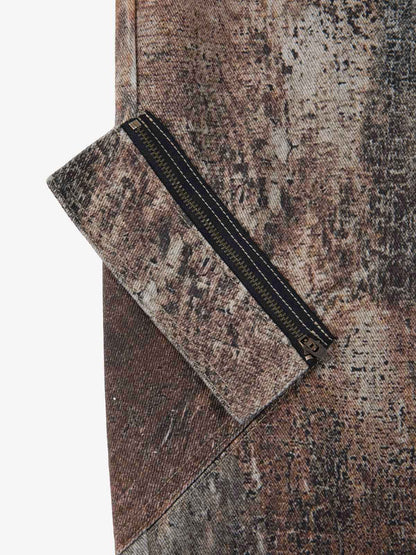 Antique-style Heavy Industry 3D Digital Printing Denim Bell-bottom Work Pants 