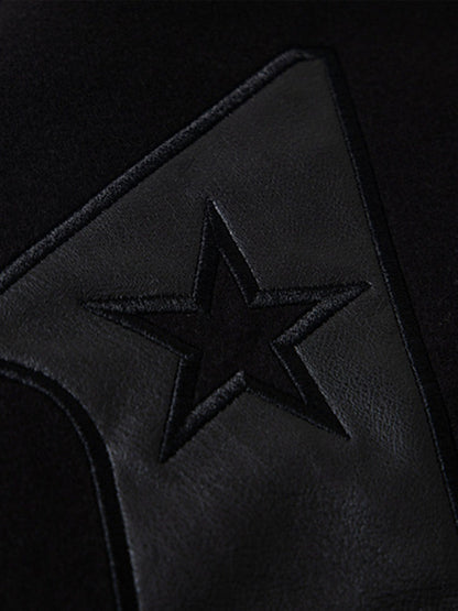 Stylish Black Bomber Jacket with Unique Leather Patch Design for Men 