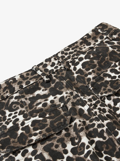 Cotton Leopard Print Wide Leg Cargo Pants for Women High Waist Fashion Casual Trousers?