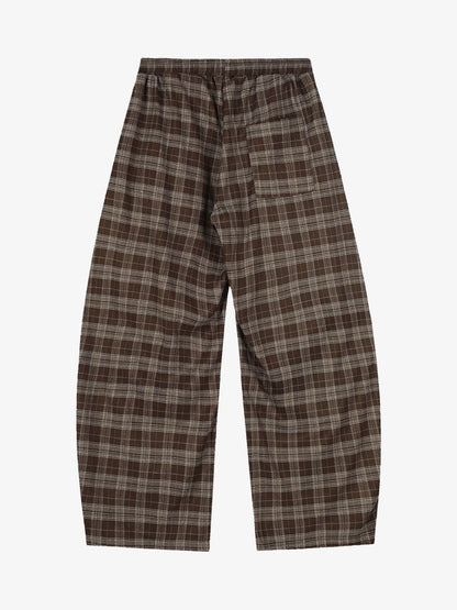 Plaid Wide-Leg Pants With Embroidered Logo for Casual Style 