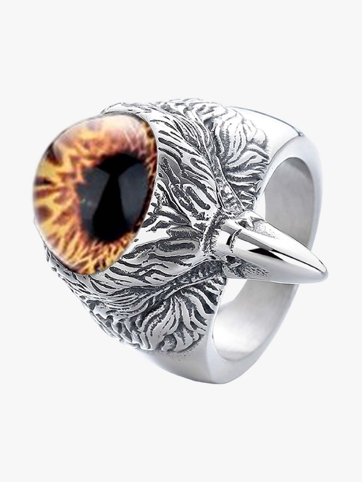 Stainless Steel Blue Eye Eagle Head Ring Men's Punk Jewelry Fashion Statement Ring with Detailed Carving and Unique Design 