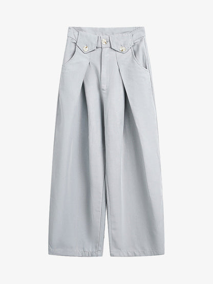 Stylish High-Waisted Wide Leg Trousers with Button Detail for Women 