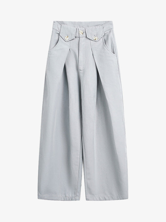 Stylish High-Waisted Wide Leg Trousers with Button Detail for Women 