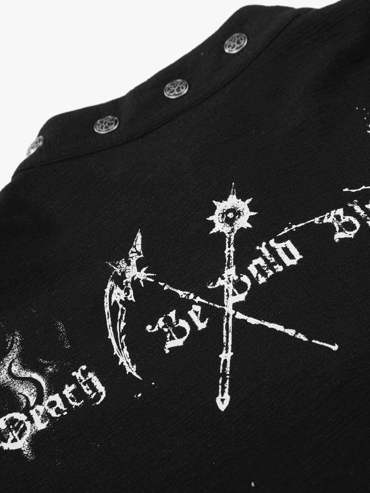 Cotton Long Sleeve Henley Shirt with Gothic Reaper Print Dark Black Graphic Sweatshirt for Men?