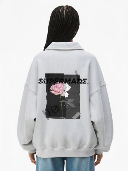 Thesupermade White and Gray POLO Sweatshirt Deconstructs and Reshapes Time Glitch Art Applique 