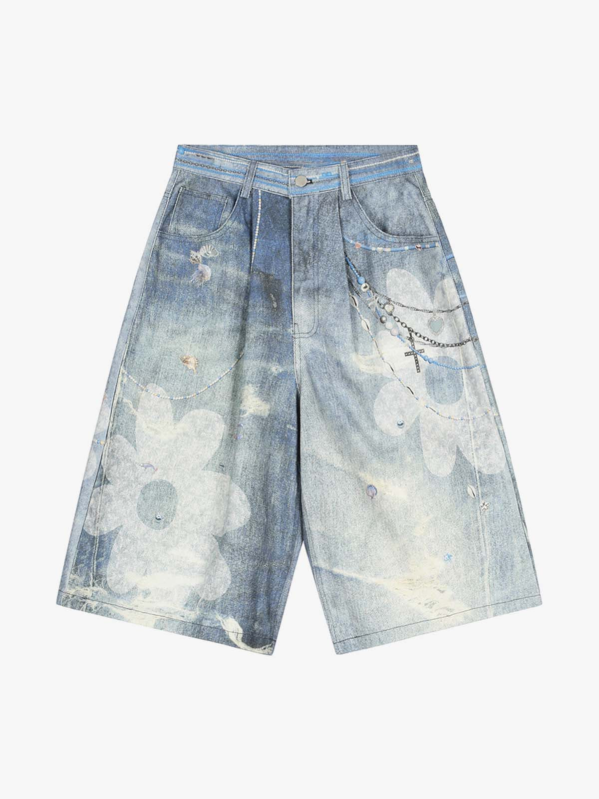 Hand-Painted Floral Denim Shorts for Summer Fashion 