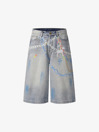 Street Painting Graffiti Denim Jorts 