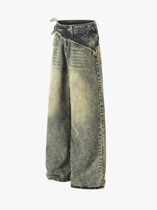 Denim Wide Leg Jeans with High Waist and Frayed Detail for Women 