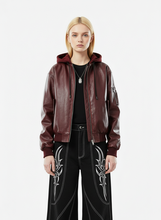 Retro Distressed Washed PU Leather Cotton Jacket