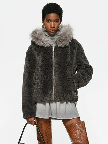 Thesupermade Fur Hooded Quilted Sherpa Jacket - 2304