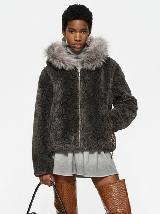 Thesupermade Fur Hooded Quilted Sherpa Jacket - 2304
