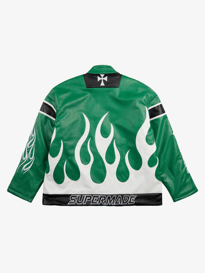 Thesupermade Vintage Biker Style Embroidered Leather Jacket - 1746