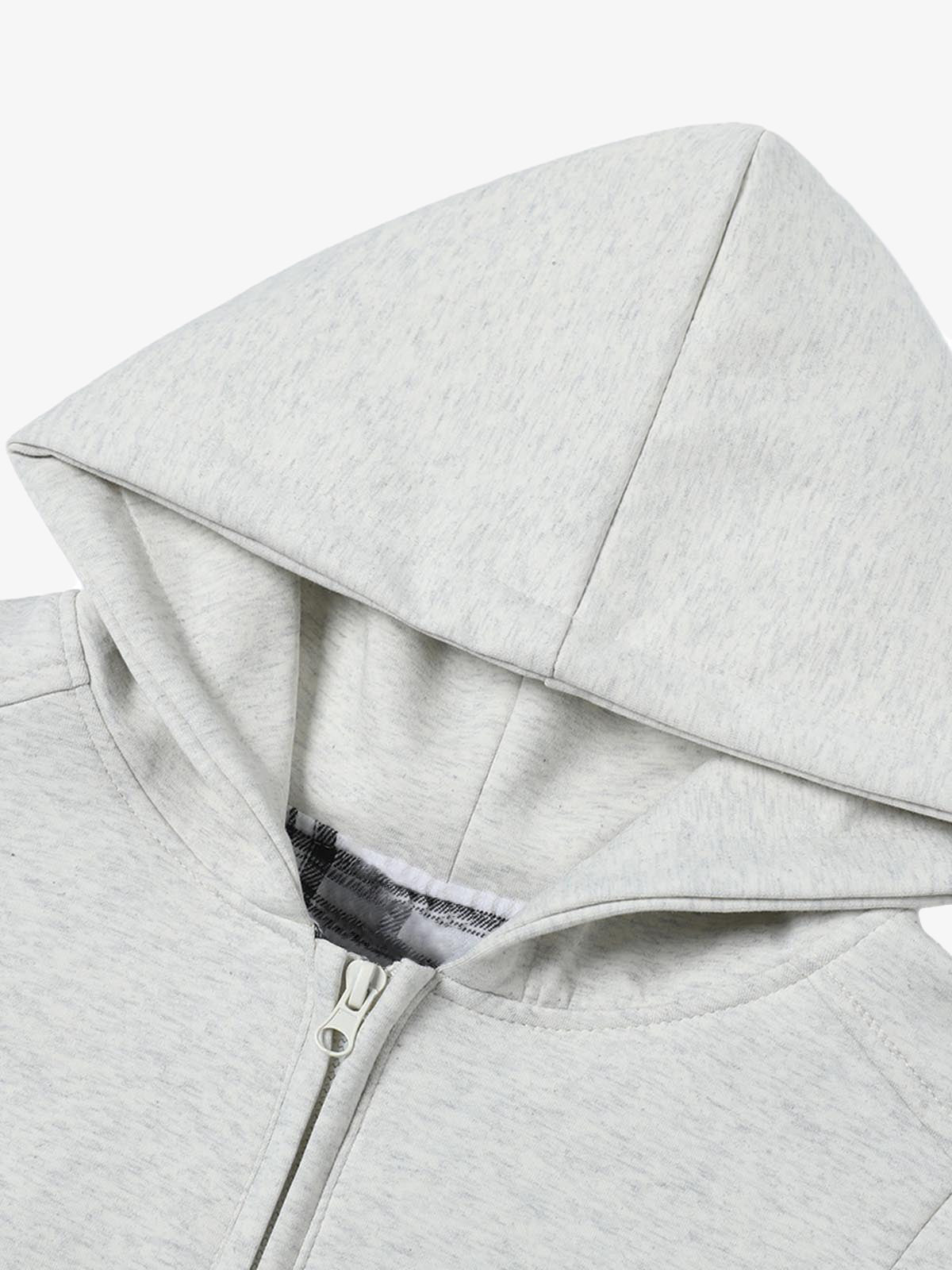 Retro Plaid Lining Zip Up Hooded Sweatshirt 